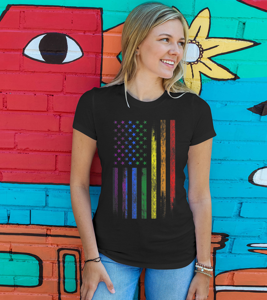 USA Rainbow Flag Gay Pride Symbol T-Shirt