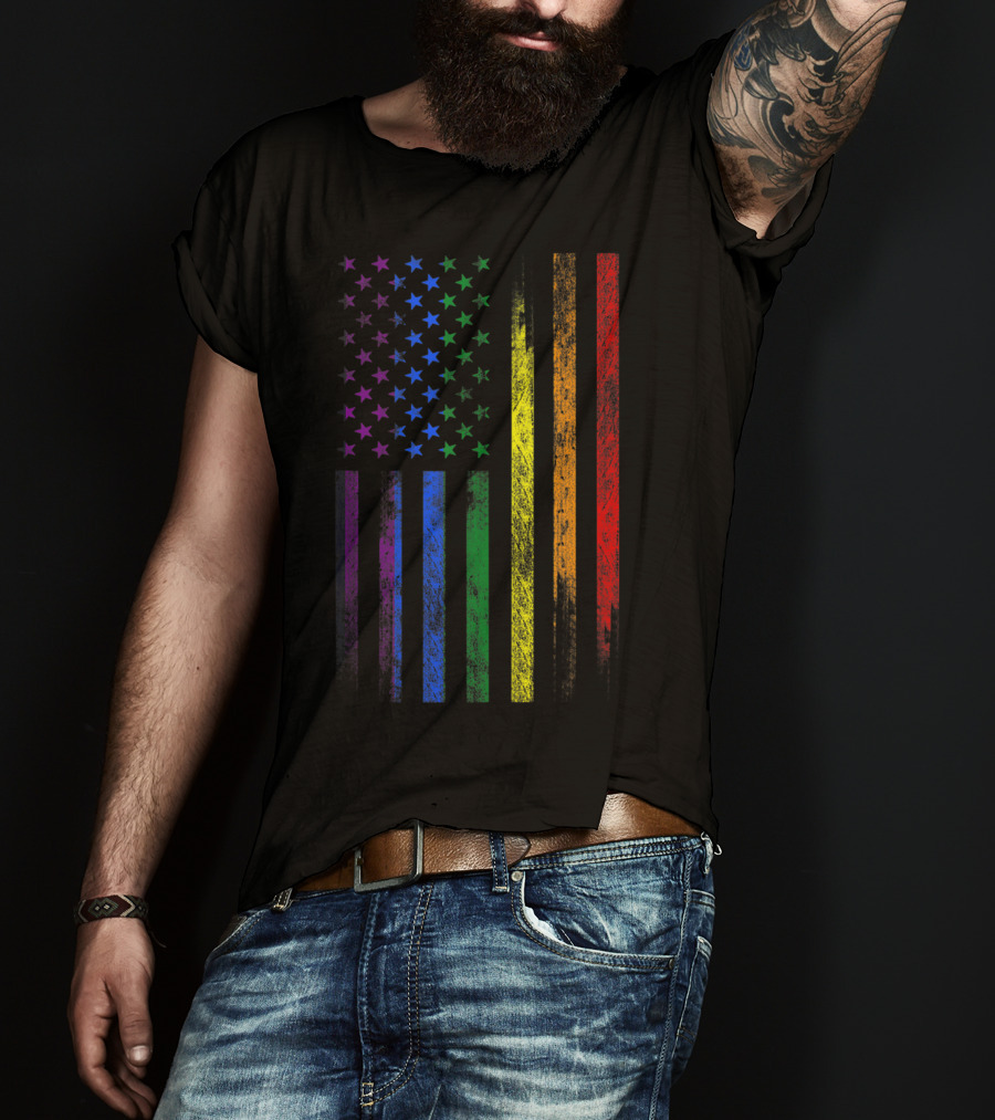 USA Rainbow Flag Gay Pride Symbol T-Shirt