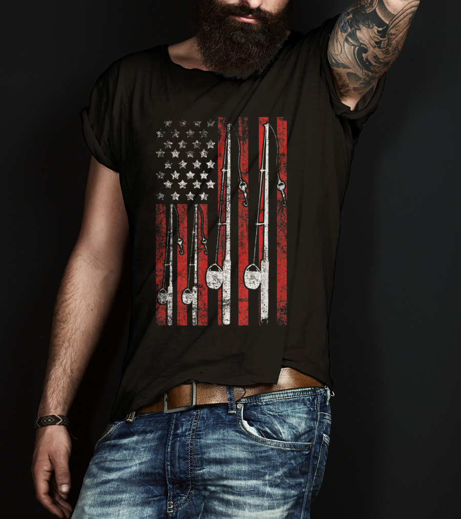 Vintage American Flag Fishing Poles T-Shirt