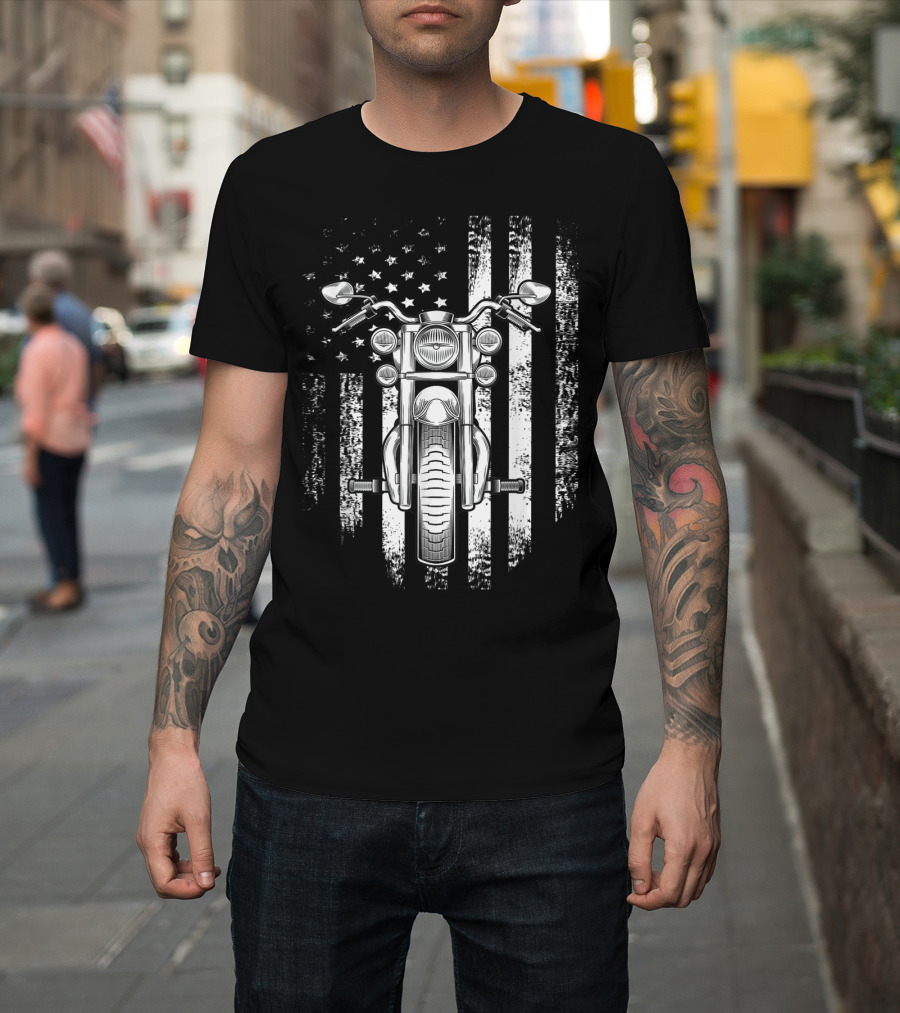 Vintage USA Flag Motorcycle Cool American T-Shirt
