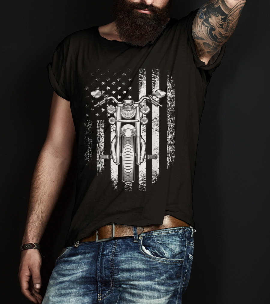Vintage USA Flag Motorcycle Cool American T-Shirt