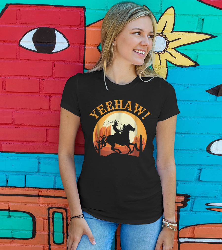 Yeehaw Howdy Cowboy Rodeo Riding Lover Sunset T-Shirt
