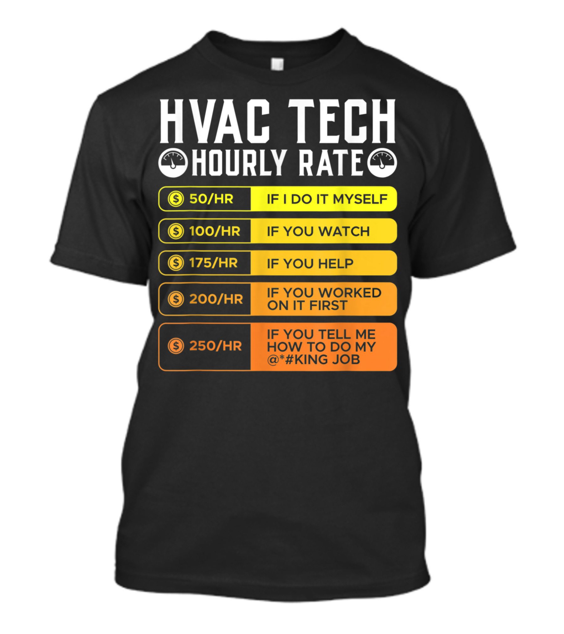 HVAC Technician Hourly Rate: If I Do It Myself, If You Watch, If You Help, If You Worked On It First, If You Tell Me How To Do My Job T-Shirt