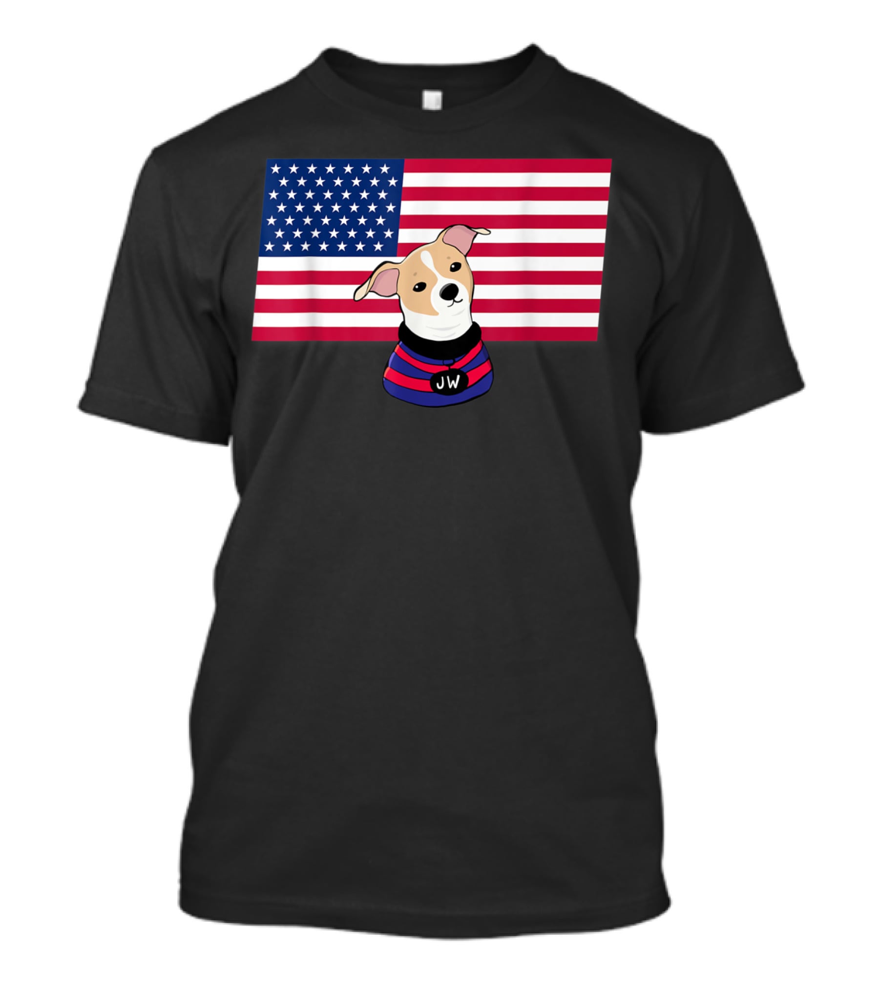 Jonathan Warren JW Dog With American Flag Background T-Shirt