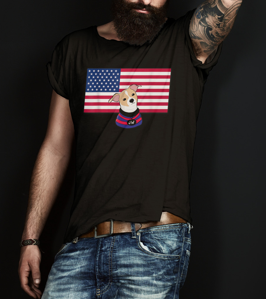 Jonathan Warren JW Dog With American Flag Background T-Shirt