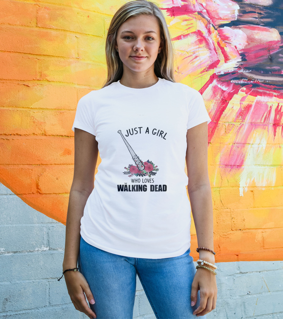 Just A Girl Who Loves Walking Dead Baseball Bat And Roses T-Shirt