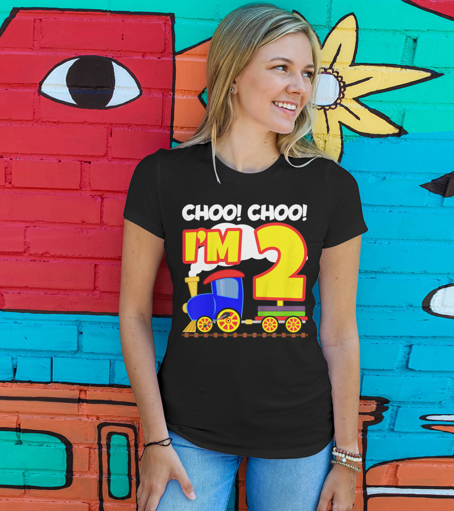 Choo Choo I'm 2 Year Old Train Birthday Toddler Fun T-Shirt