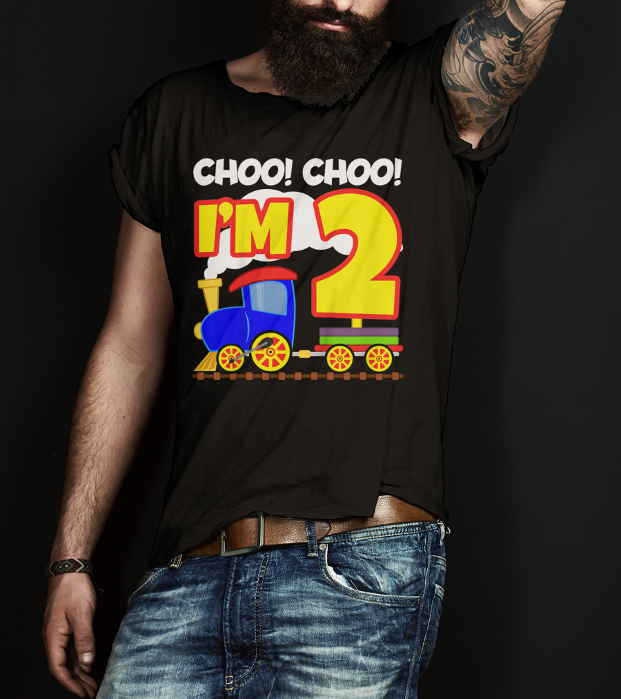 Choo Choo I'm 2 Year Old Train Birthday Toddler Fun T-Shirt