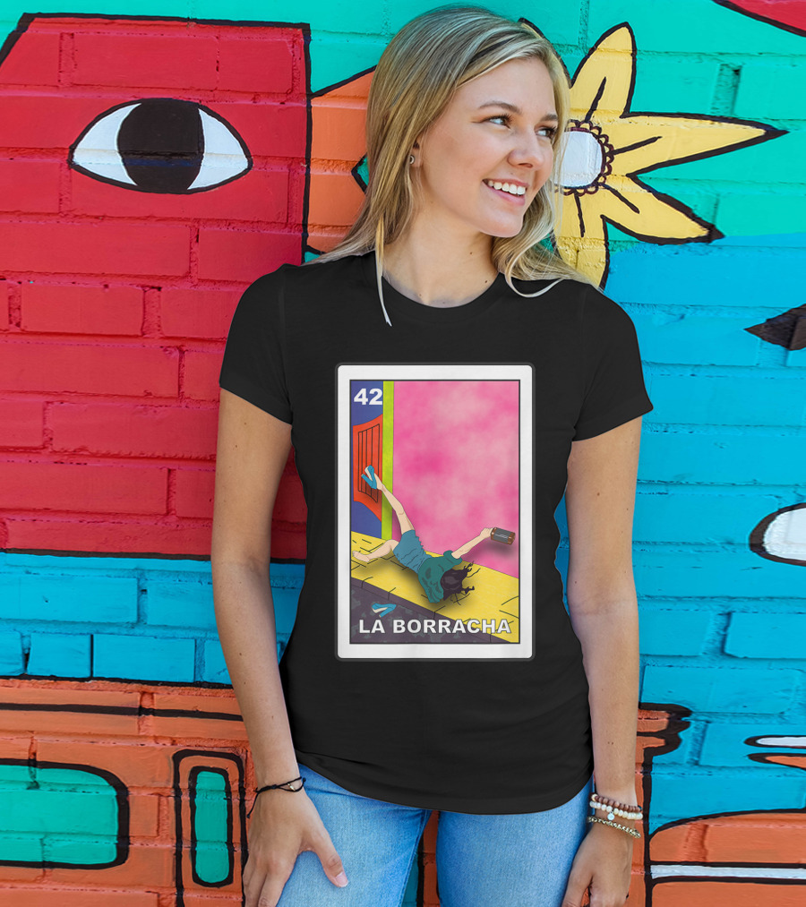 La Borracha Loteria Mexican Lottery Card 42 Bright Pink Background T-Shirt