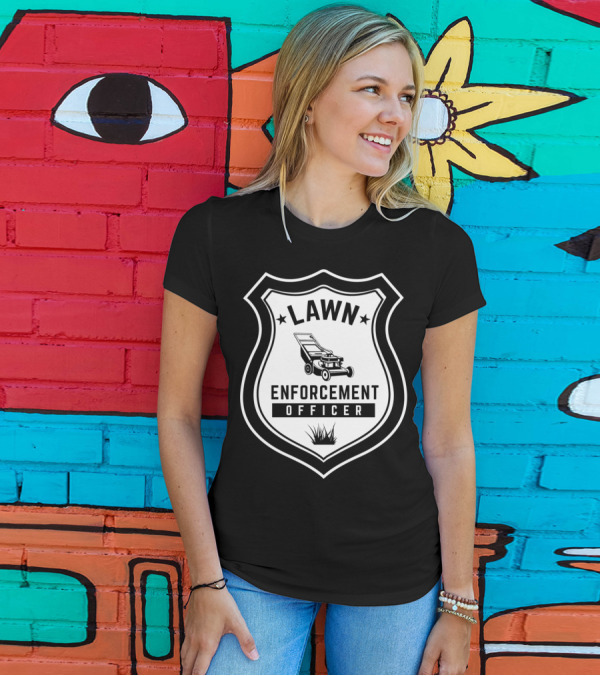 Lawn Enforcement Officer Badge With Lawn Mower And Grass T-Shirt