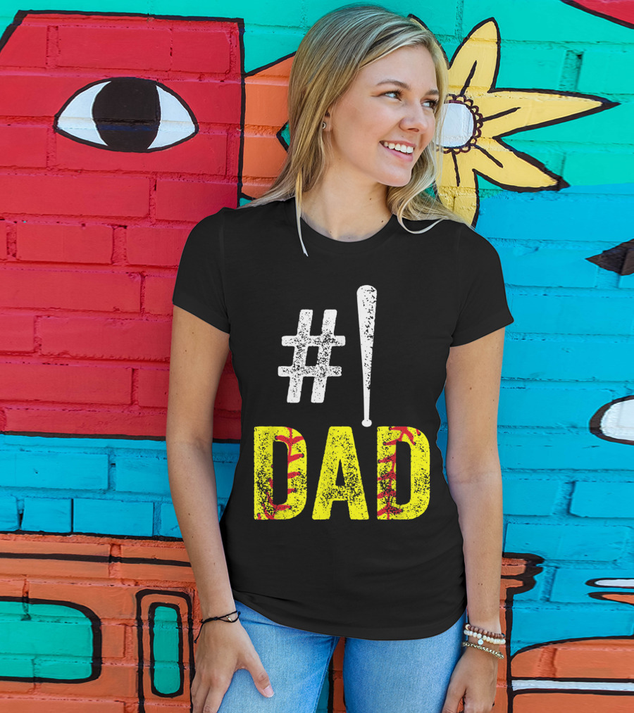 1 Dad Baseball Softball Funny Daddy T-Shirt