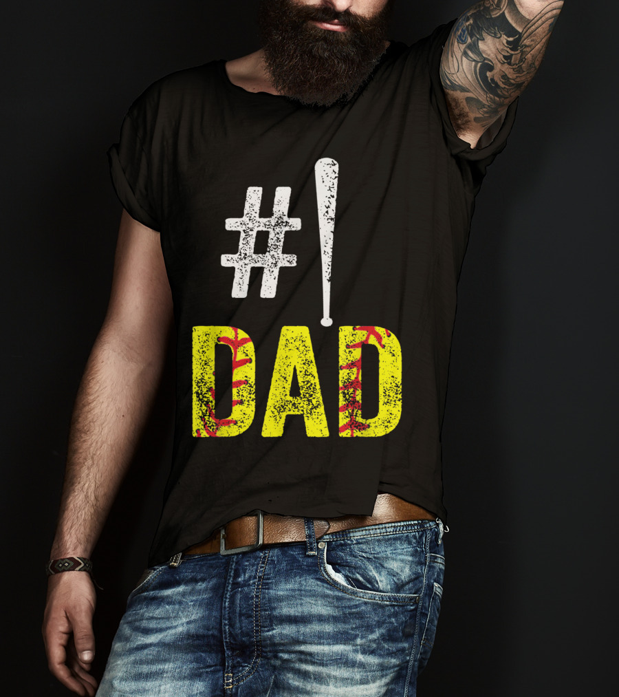 1 Dad Baseball Softball Funny Daddy T-Shirt