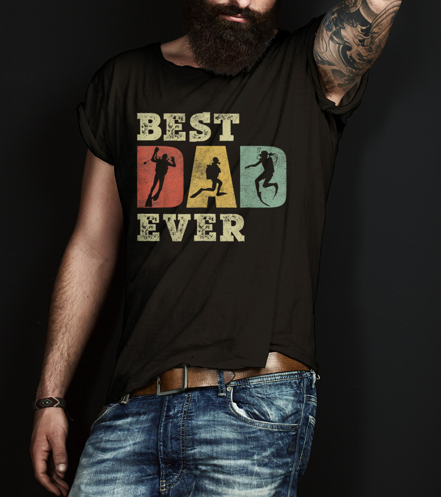 Mens Best Dad Ever With Scuba Diving T-Shirt