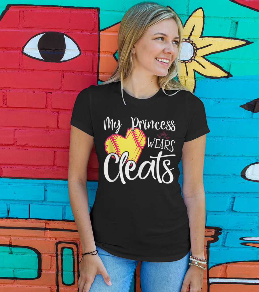My Princess Wears Cleats Softball Heart T-Shirt