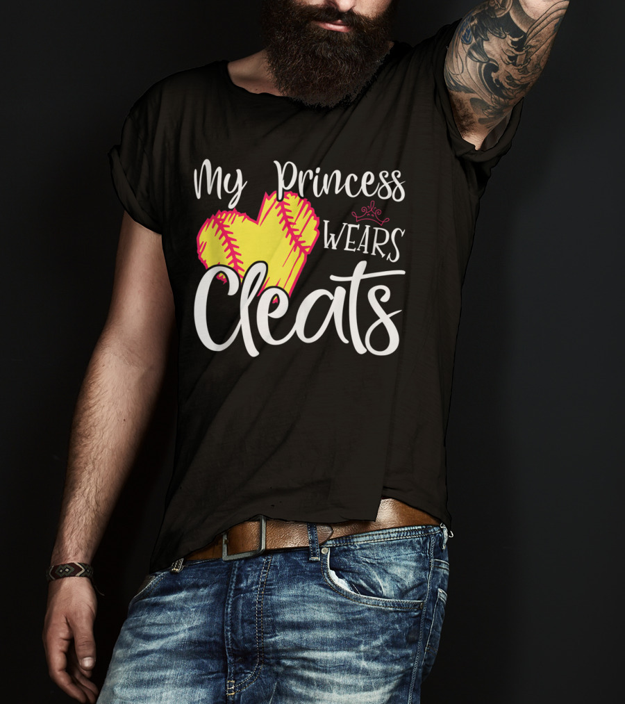 My Princess Wears Cleats Softball Heart T-Shirt