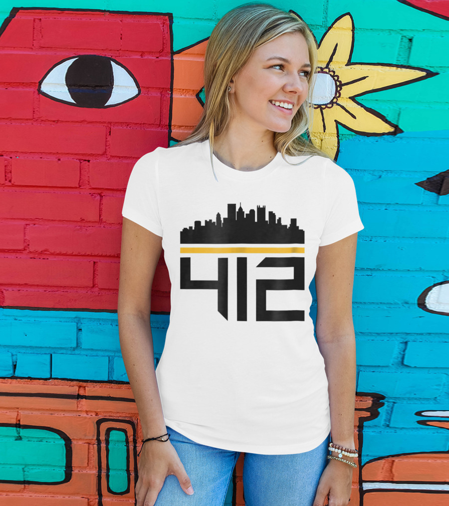 Pittsburgh Skyline 412 Steel City Black And Gold T-Shirt