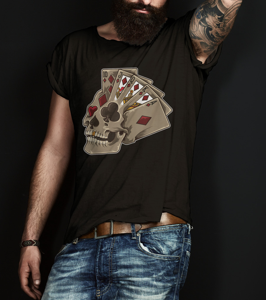 Skull With Poker Cards Casino Theme Party Tank T-Shirt