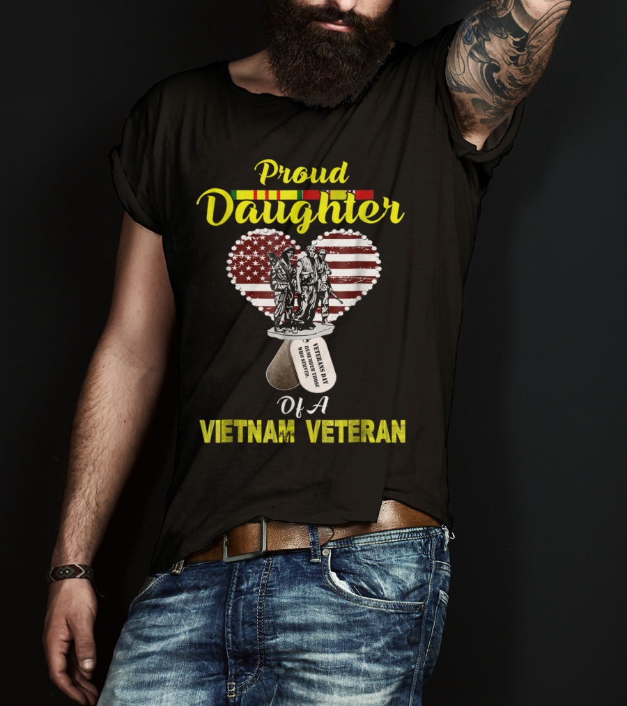 Proud Daughter Of A Vietnam Veteran American Flag Heart Memorial T-Shirt