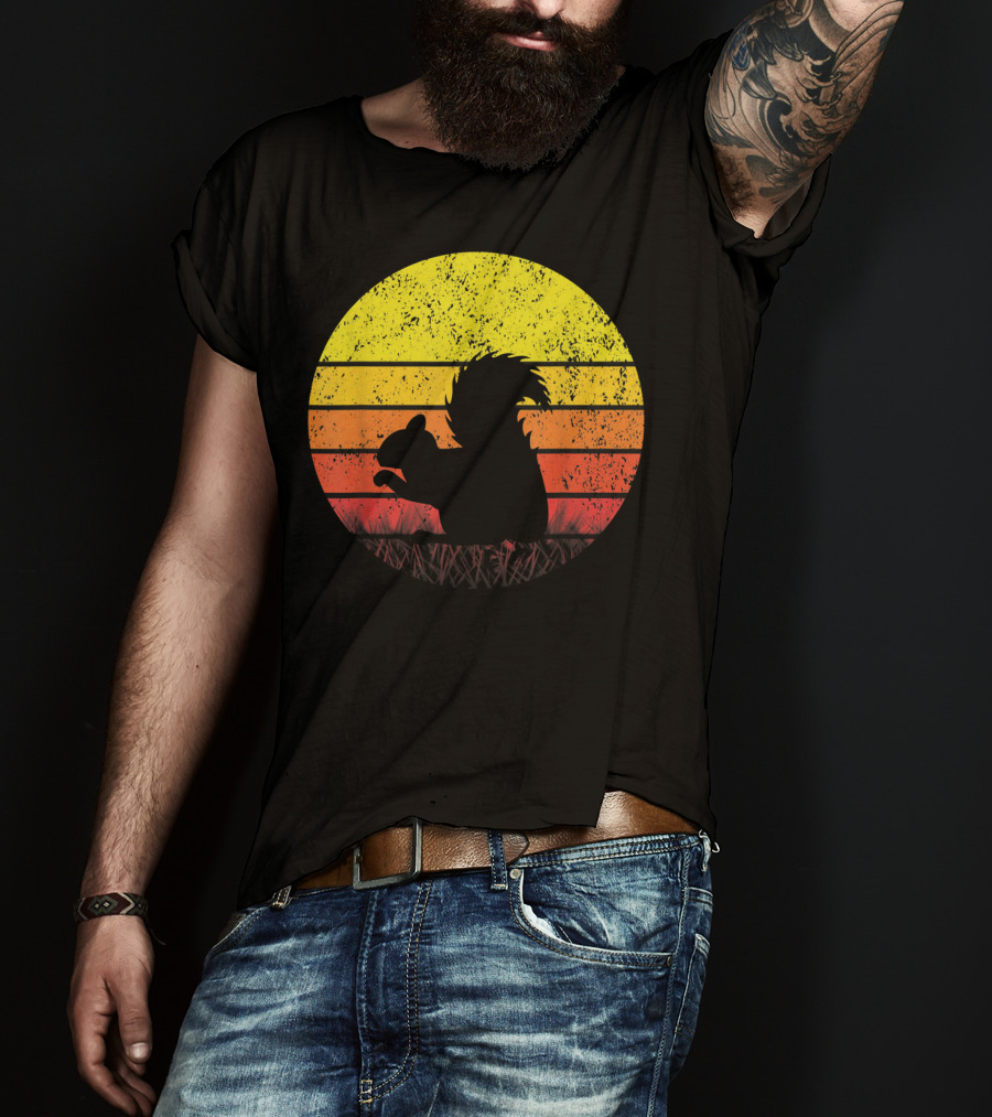 Retro Sunset Squirrel Silhouette Vintage Safa T-Shirt