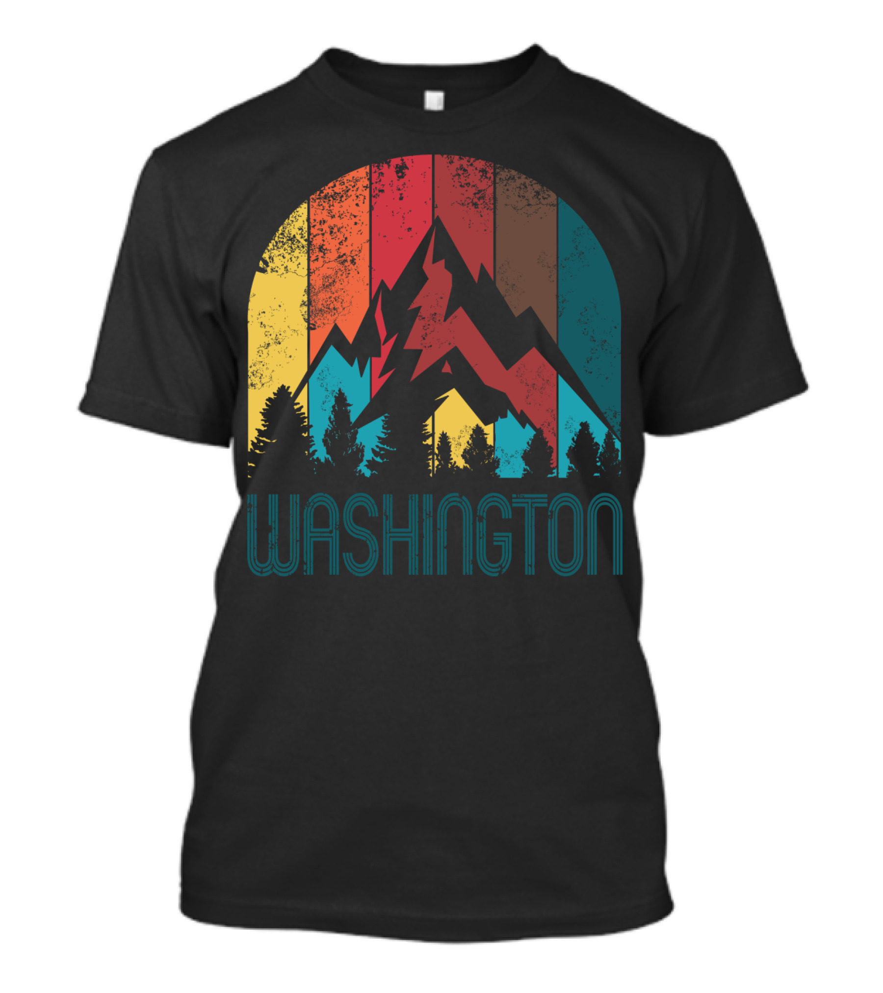Washington Retro Mountain Landscape Forest Silhouette Vintage Multicolor Stripes T-Shirt
