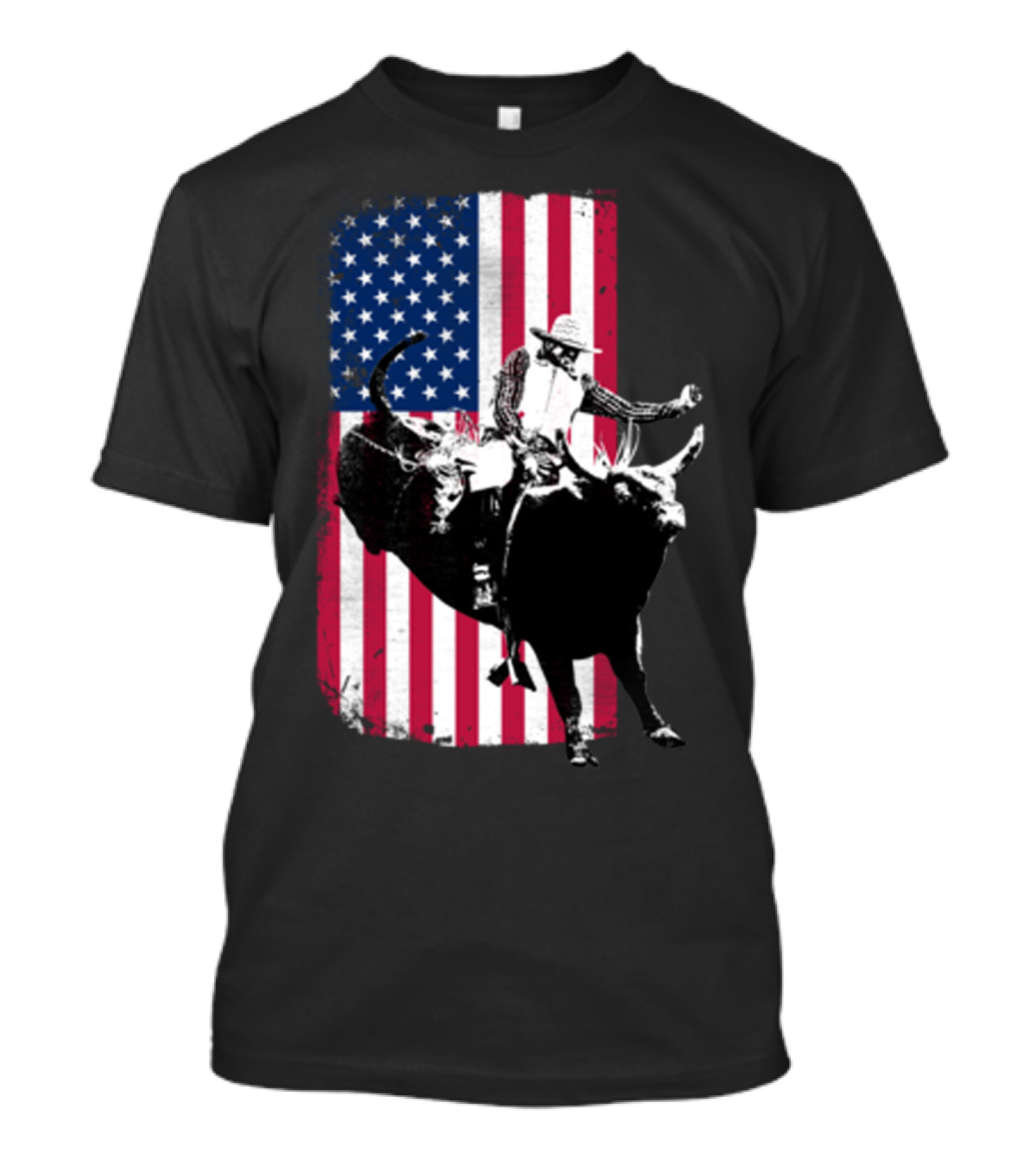 Rodeo Bull Rider American Flag Cowboy Patriot T-Shirt