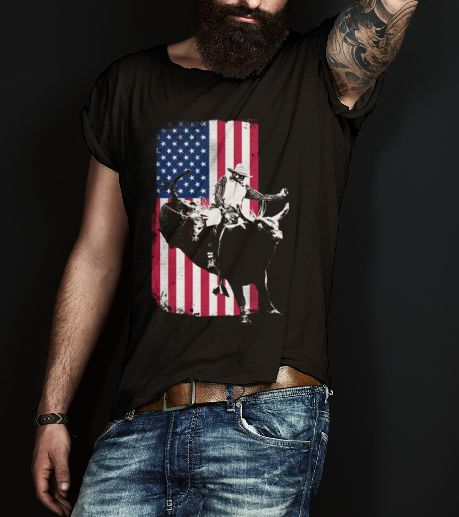 Rodeo Bull Rider American Flag Cowboy Patriot T-Shirt