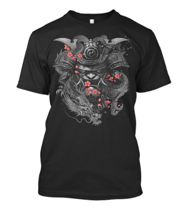 Samurai Warrior Dragon Cherry Blossoms Japanese Bushido Knight T-Shirt