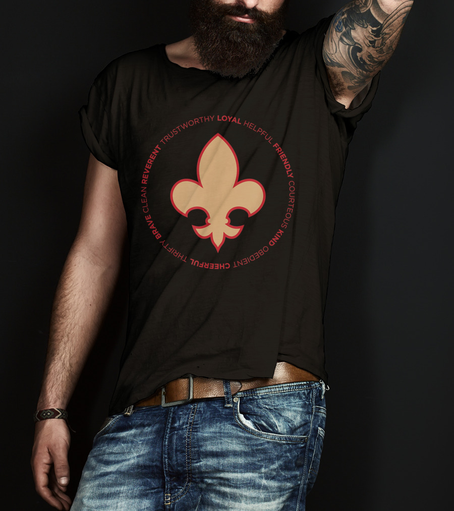 Scout Law Loyalty Trustworthy Helpful Friendly Courteous Kind Obedient Cheerful Thrifty Brave Clean Reverent Fleur-de-lis T-Shirt
