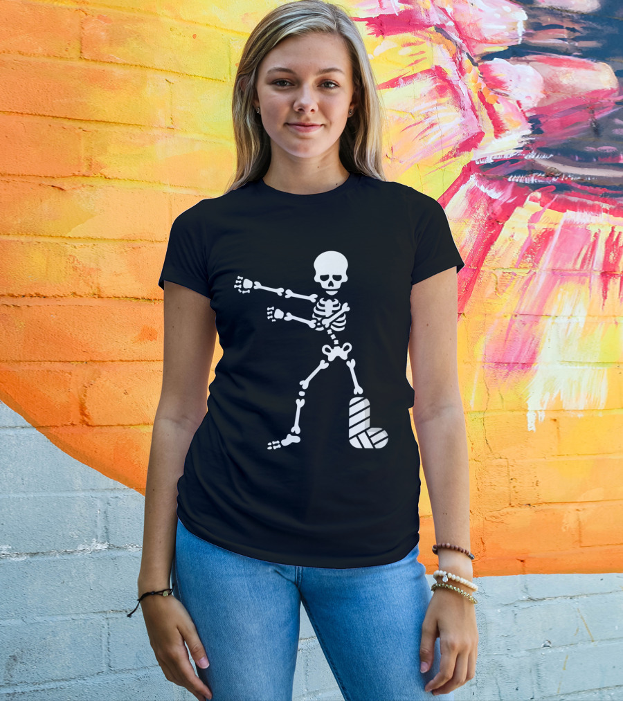 The Floss Dance Skeleton With Broken Leg Plaster Cast T-Shirt