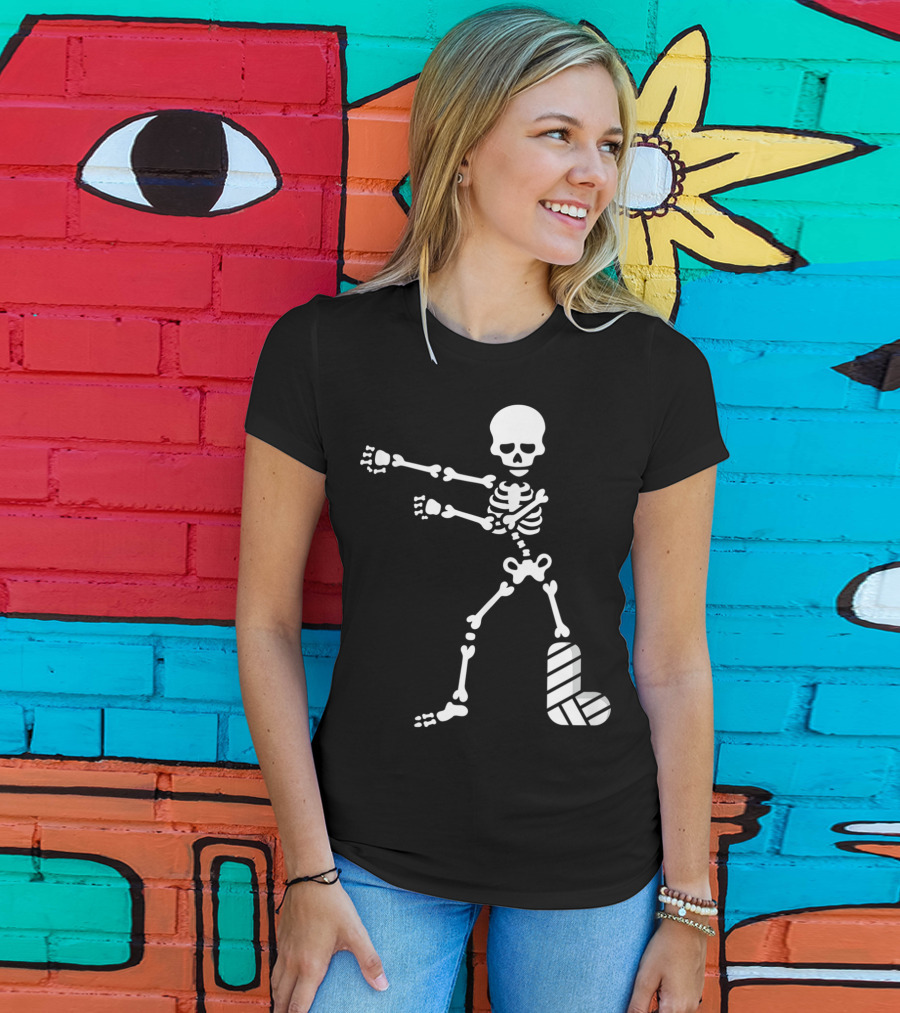 The Floss Dance Skeleton With Broken Leg Plaster Cast T-Shirt