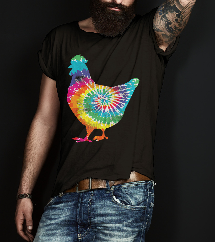 Tie Dye Chicken Hippy Farmer Hobby Farm Rainbow Burst T-Shirt