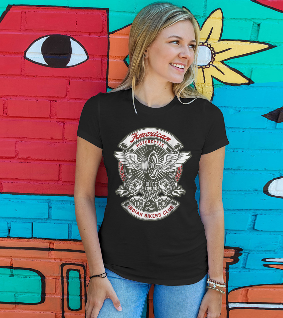 American Motorcycle Indian Bikers Club 1811 CC Engine Born To Ride 1969 T-Shirt