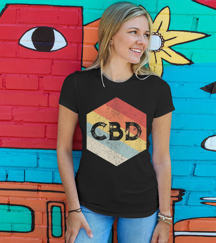 Vintage CBD Retro Hexagon Distressed Stripes T-Shirt
