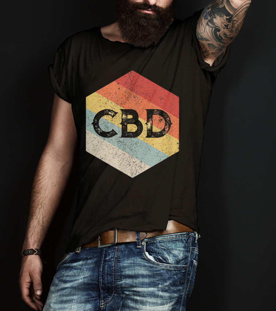 Vintage CBD Retro Hexagon Distressed Stripes T-Shirt