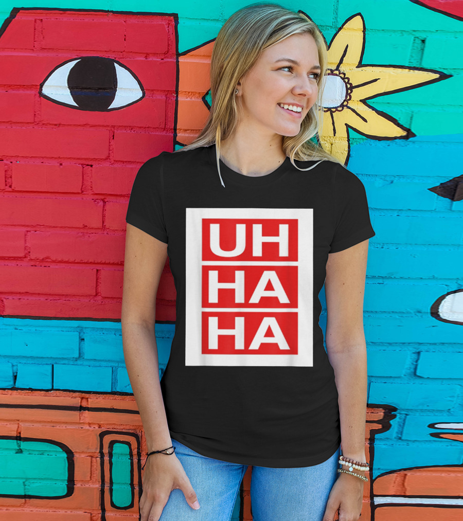 UH HA HA Graphic On Red Blocks T-Shirt