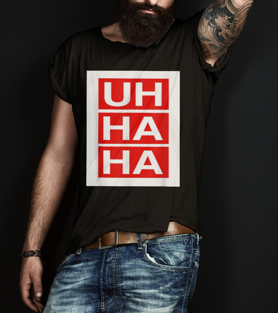 UH HA HA Graphic On Red Blocks T-Shirt