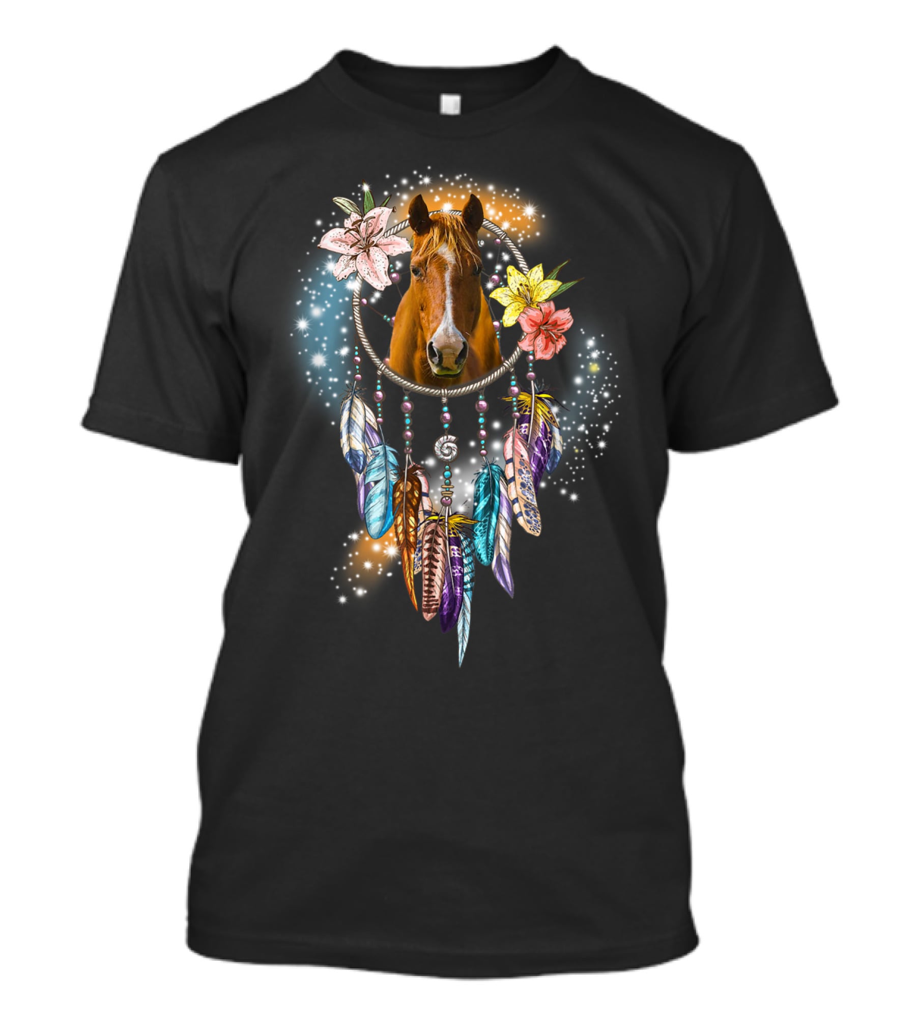 Horse Dreamcatcher Floral Feathers Sparkle T-Shirt