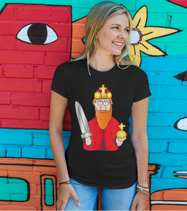 Funny King Barbarossa Cartoon Holding Sword And Orb Knights T-Shirt