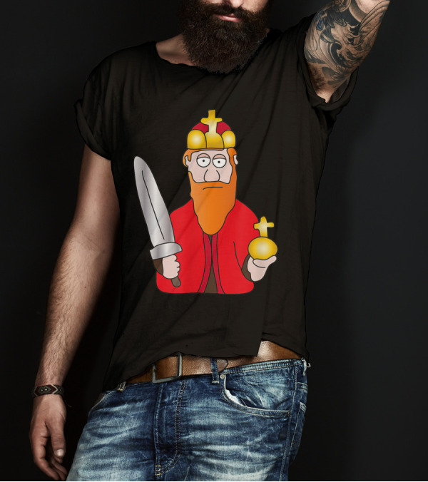 Funny King Barbarossa Cartoon Holding Sword And Orb Knights T-Shirt