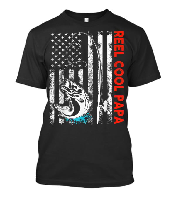 Reel Cool Papa American Flag Fishing Family Fun T-Shirt