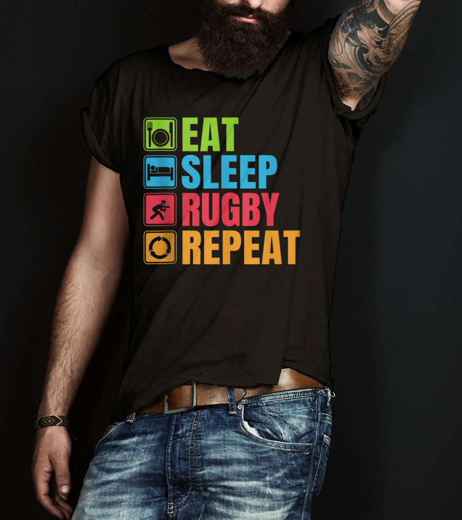 Eat Sleep Rugby Repeat Funny Rugby T-Shirt