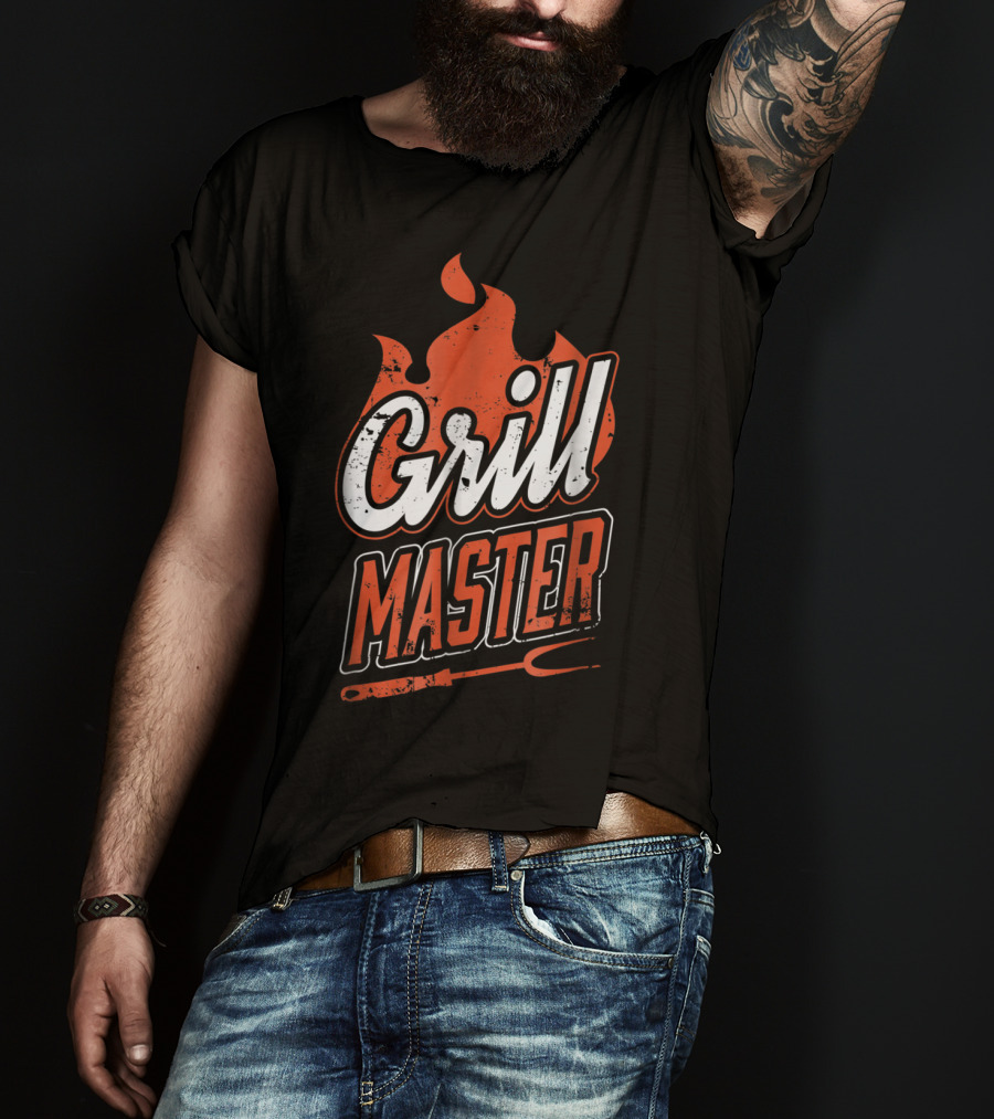 Grill Master BBQ Chef Cook Dad Flame Fork T-Shirt