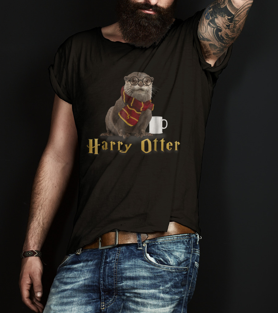 Harry Otter Magic Mug In Gryffindor Scarf T-Shirt