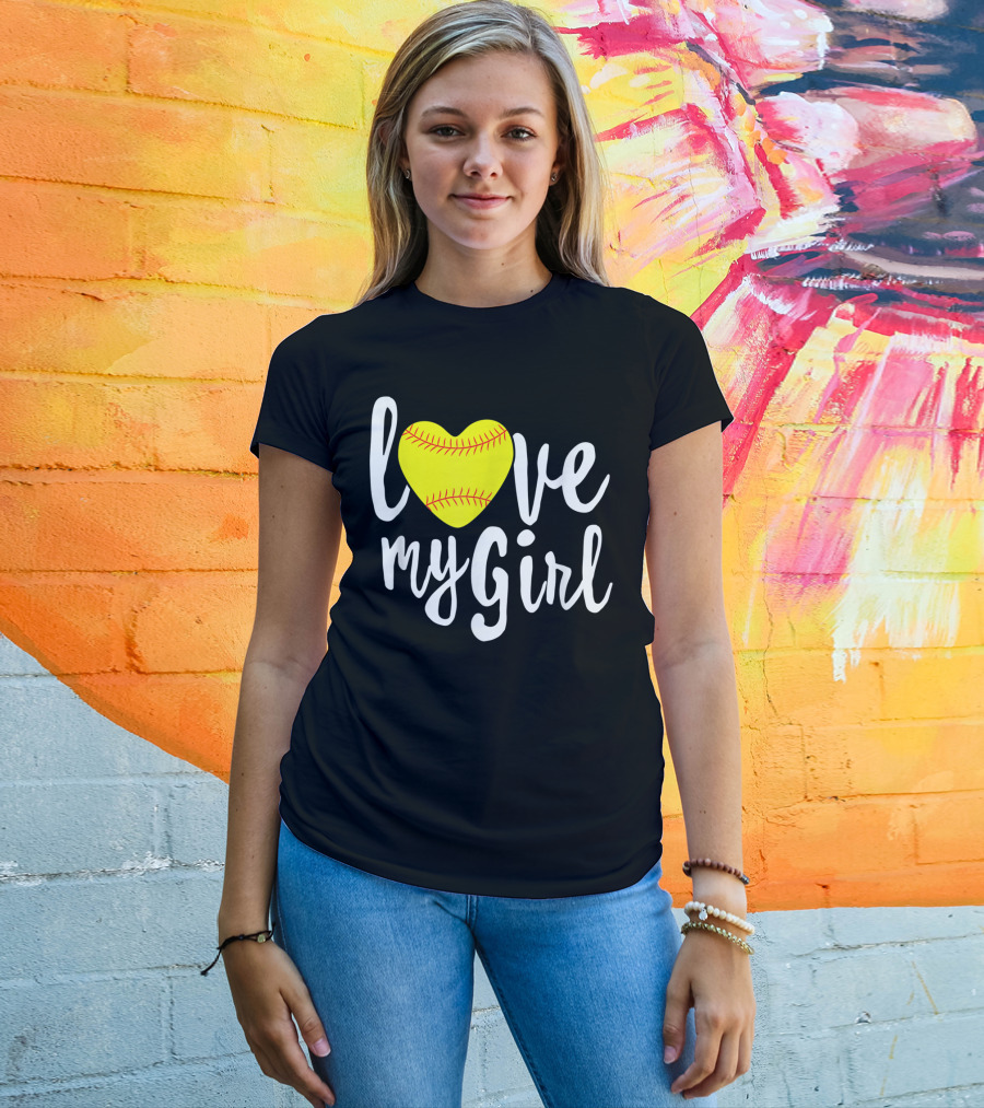 Love My Girl Softball Heart T-Shirt