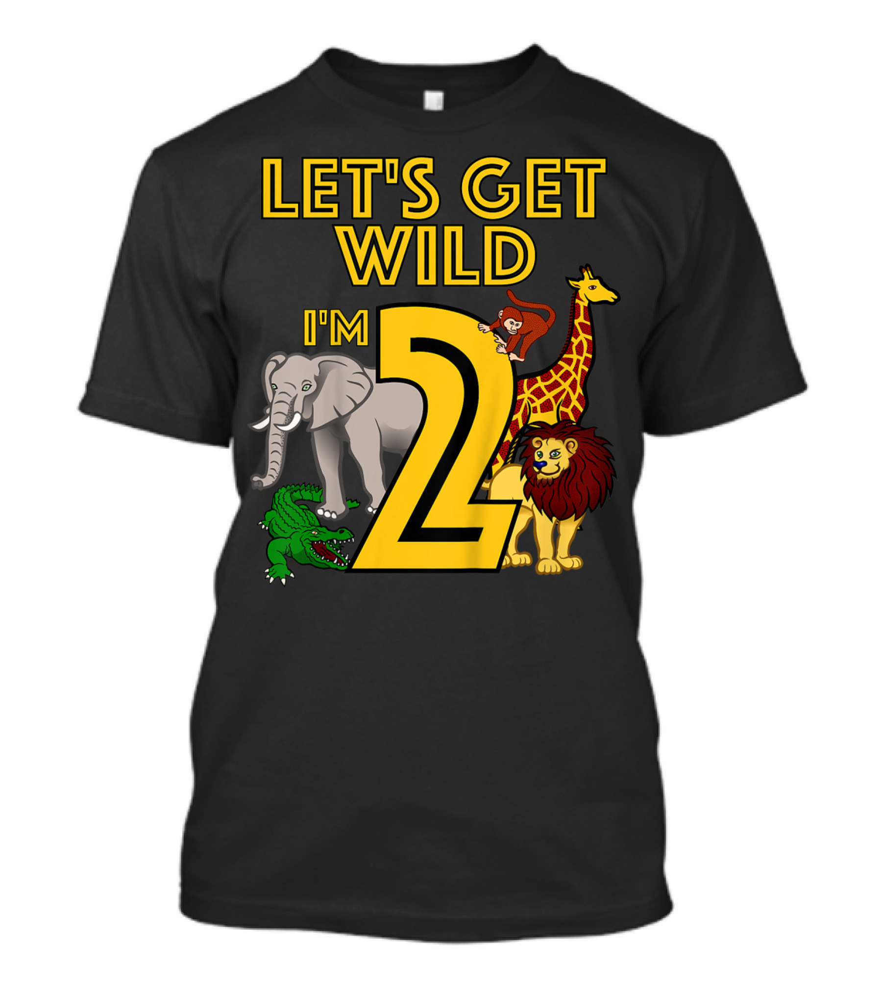 Let's Get Wild I'm 2 Elephant Giraffe Lion Crocodile Birthday Safari Jungle Kids 2 Year Old Zoo T-Shirt
