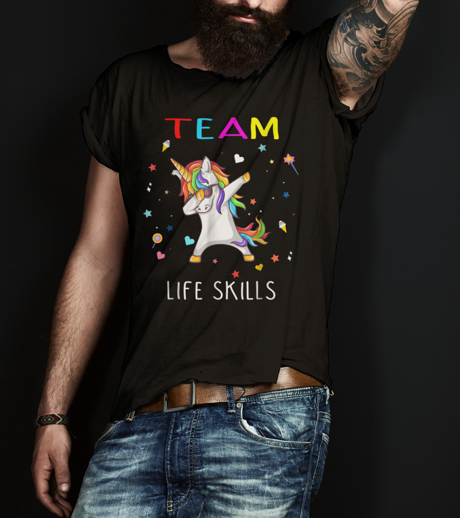 TEAM LIFE SKILLS Unicorn Dabbing Stars And Hearts T-Shirt