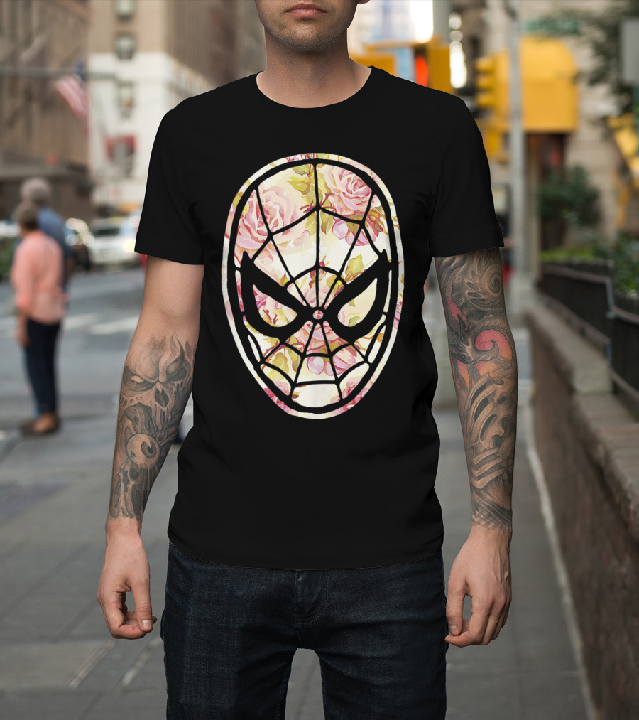 Marvel Spider Man Mask Floral Fill Floral T-Shirt