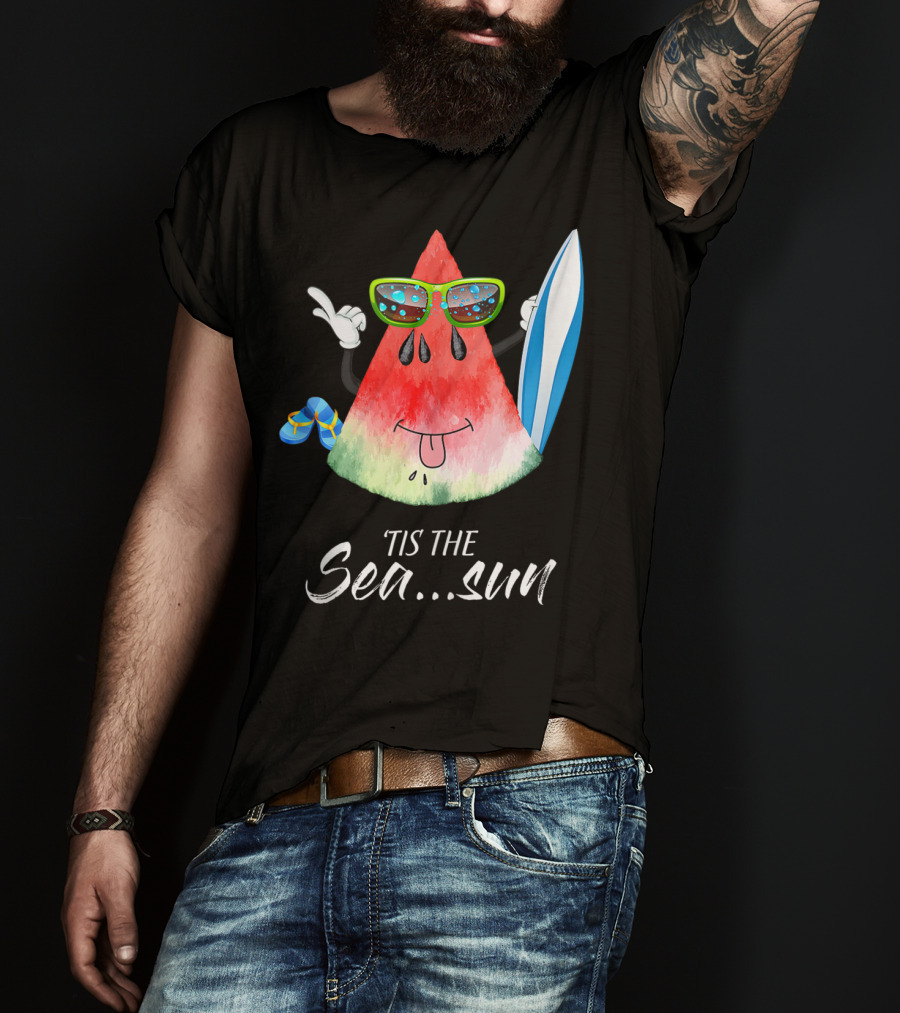 Tis The Sea Sun Melon Christmas Tree Summer Fun T-Shirt