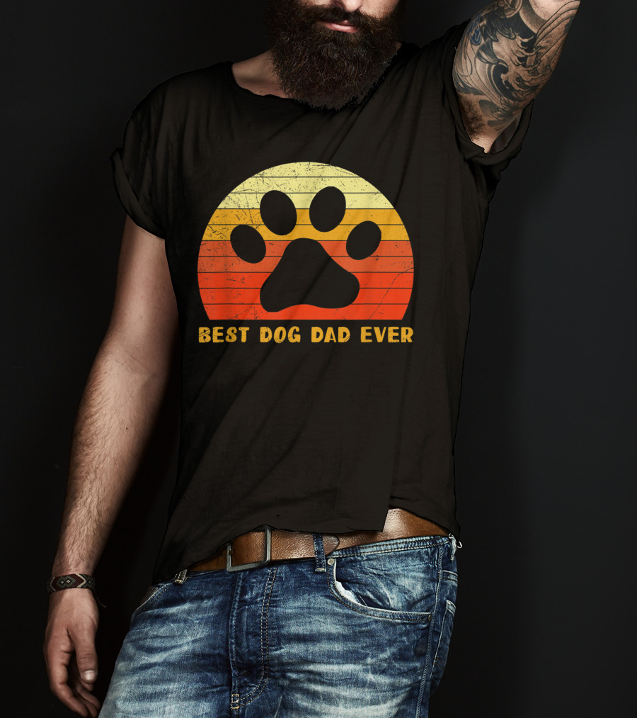Best Dog Dad Ever Father's Day Retro Paw Prints T-Shirt