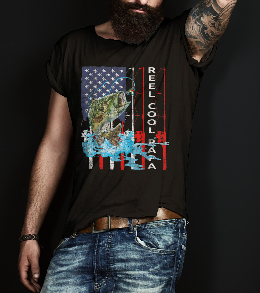 Reel Cool Papa American Flag Fish T-Shirt
